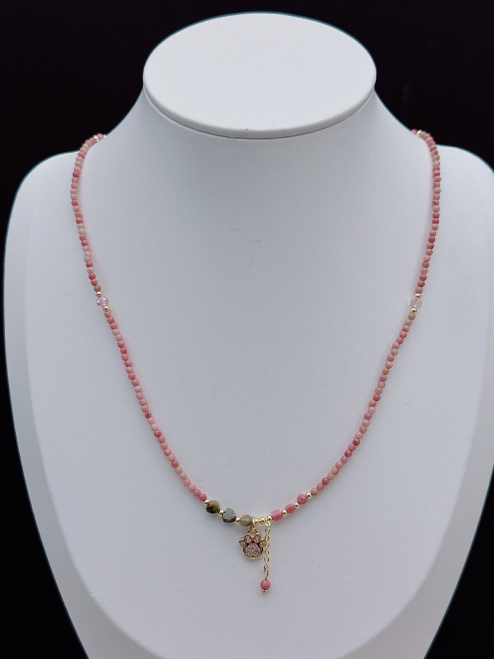 GB95 Handmade Pink Rhodonite Triple Layer Bracelet Necklace 2in1 20+5” - Picture 6 of 6